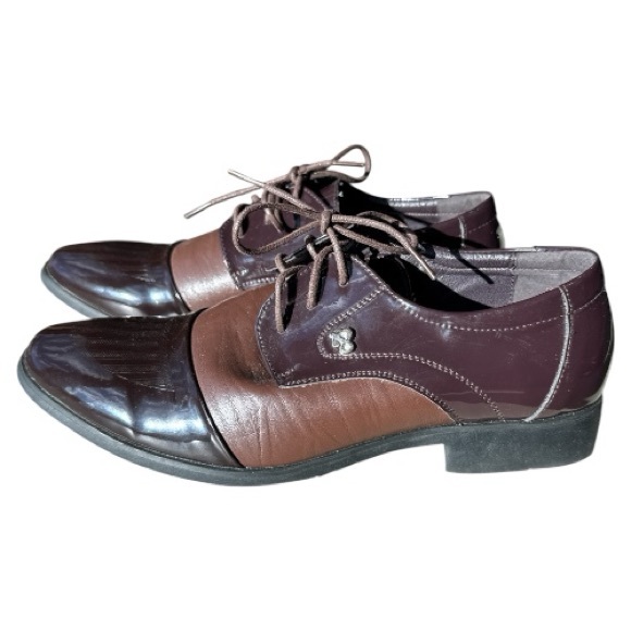 YangXieJiang Patent Leather Two Tone Brown Men's Derby Shoes Size 40 EU / 7.5 US - Picture 4 of 11